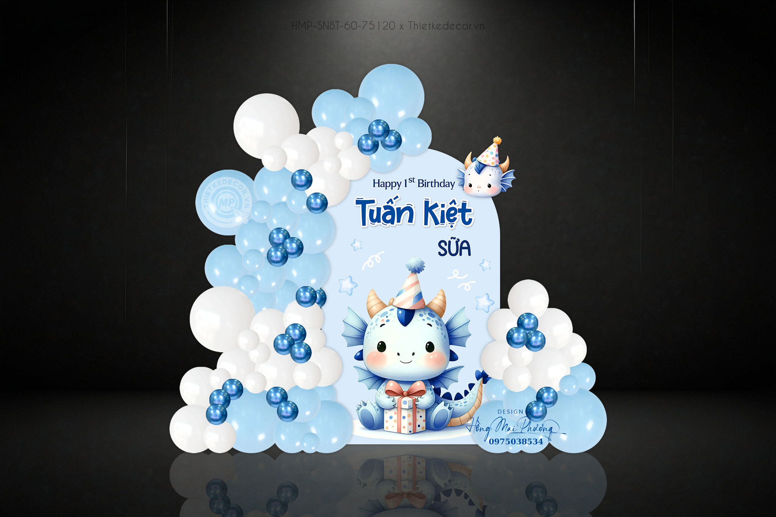 Sinh nhật bé trai tuổi rồng tone xanh